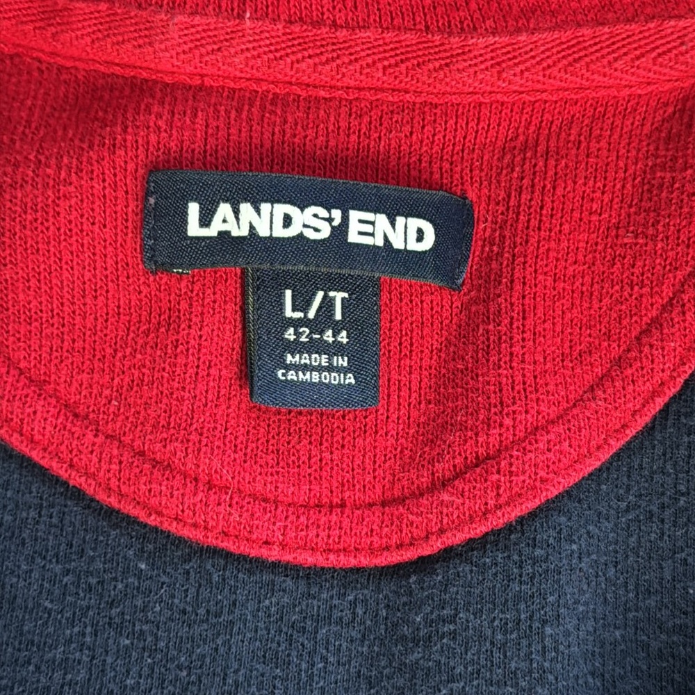 Lands End Striped 100% Cotton 1/4 Zip Sweater L/T 42-44 Navy Red - Picture 3 of 8